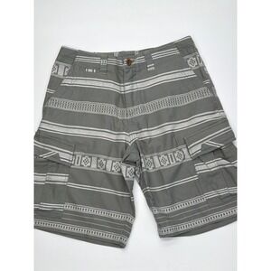 True Grit Mens Cargo Shorts Grey White Southwestern Geometric Striped Size 36